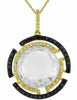 11.50CT WHITE & BLACK DIAMOND & AAA WHITE TOPAZ 14K YELLOW GOLD 3D ROUND PENDANT