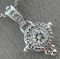 ESTATE .18CT DIAMOND 14KT WHITE GOLD SOLITAIRE FILIGREE MILGRAIN PENDANT #26347