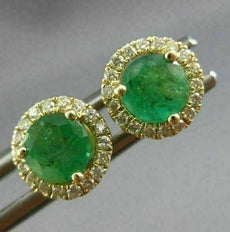 ESTATE .85CT DIAMOND & AAA EMERALD 14K GOLD CLASSIC HALO FLOWER MARTINI EARRINGS
