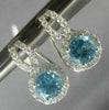 ESTATE 1.54CT DIAMOND & AAA BLUE TOPAZ 14K WHITE GOLD 3D FLOWER HANGING EARRINGS