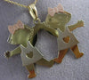 14KT WHITE YELLOW & ROSE GOLD TWO HAPPY GIRLS HEART ENGRAVABLE PENDANT #24254