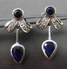 ANTIQUE 1.74CT DIAMOND & AAA SAPPHIRE 18KT WHITE GOLD 3D DROP HANGING EARRINGS
