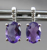 ESTATE 2.07CT DIAMOND & EXTRA FACET AMETHYST 14KT W GOLD OVAL HANGING EARRINGS