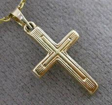ANTIQUE SMALL 14K YELLOW GOLD FLOATING CROSS PENDANT W/ DIAMOND CUT CHAIN #24854