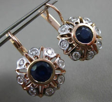 ANTIQUE LARGE 2.83CT DIAMOND & AAA SAPPHIRE 14KT TWO TONE GOLD HANGING EARRINGS