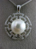 ESTATE .32CT DIAMOND & SOUTH SEA PEARL 14K WHITE GOLD 3D FLOATING FLOWER PENDANT