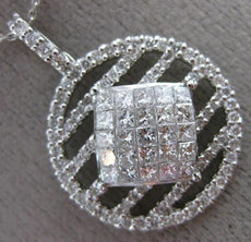 1.18CT ROUND & PRINCESS DIAMOND 18K WHITE GOLD CIRCULAR SQUARE INVISIBLE PENDANT
