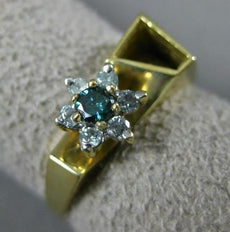 ESTATE .21CT WHITE & BLUE DIAMOND 14KT YELLOW GOLD 3D FLOWER FRIENDSHIP RING