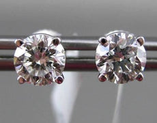 ESTATE LARGE 1.48CT DIAMOND 14KT WHITE GOLD 3D ROUND STUD EARRINGS 5.5mm #14048
