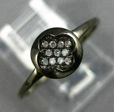 ESTATE .06CT ROUND DIAMOND 14KT BLACK GOLD CLASSIC FOUR CLOVER LOVE FLOWER RING