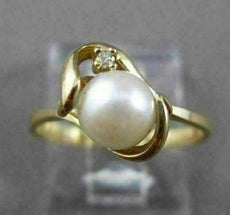 ESTATE .02CT DIAMOND & SOUTH SEA PEARL 14K YELLOW GOLD TENSION SWIRL RING #23969