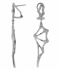 ESTATE .47CT DIAMOND 14KT WHITE GOLD 3D SPIDER WEB FUN HANGING EARRINGS