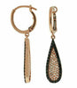 ESTATE .86CT WHITE & BLACK DIAMOND 14K ROSE GOLD PAVE TEAR DROP HANGING EARRINGS
