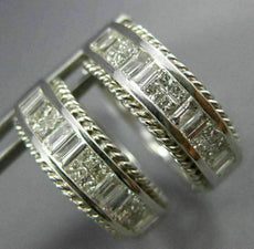 WIDE 1.15CT DIAMOND 14KT WHITE GOLD 3D PRINCESS & BAGUETTE HUGGIE HOOP EARRINGS