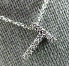 ESTATE .10CT DIAMOND 14KT WHITE GOLD 3D CLASSIC PAVE "T" FLOATING PENDANT #405
