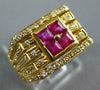 ESTATE WIDE 1.10CT DIAMOND & AAA RUBY 18KT YELLOW GOLD PRINCESS SQUARE MENS RING