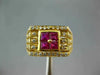 ESTATE WIDE 1.10CT DIAMOND & AAA RUBY 18KT YELLOW GOLD PRINCESS SQUARE MENS RING