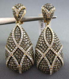 LARGE 6.13CT WHITE & CHOCOLATE FANCY DIAMOND 18KT ROSE GOLD TEAR DROP EARRINGS