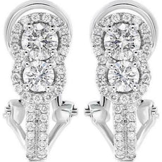 ESTATE .92CT DIAMOND 14KT WHITE GOLD 3D JOURNEY HALO CLIP ON HANGING EARRINGS