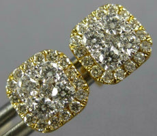 ESTATE .48CT DIAMOND 18KT YELLOW GOLD 3D CLUSTER HALO SQUARE STUD EARRINGS