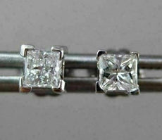 ESTATE .40CT PRINCESS DIAMOND 14KT WHITE GOLD 3D SOLITAIRE STUD EARRINGS #23457