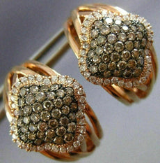ESTATE WIDE .84CT WHITE & CHOCOLATE FANCY DIAMOND 14KT ROSE GOLD FLOWER EARRINGS