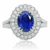 LARGE EGL 4.46CT DIAMOND & AAA SAPPHIRE 18K WHITE GOLD OVAL HALO ENGAGEMENT RING
