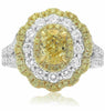 GIA 2.42CT WHITE & FANCY YELLOW DIAMOND 18K 2 TONE GOLD 3D HALO ENGAGEMENT RING