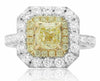 GIA 2.45CT WHITE & FANCY YELLOW DIAMOND 18KT 2 TONE GOLD OCTAGON ENGAGEMENT RING