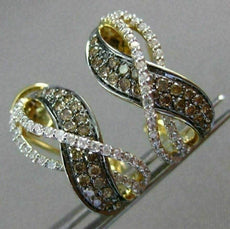 WIDE .77CT WHITE & CHOCOLATE FANCY DIAMOND 14KT YELLOW GOLD 3D CLIP ON EARRINGS