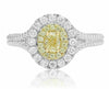 WIDE .66CT WHITE & FANCY YELLOW DIAMOND 18K TWO TONE GOLD HALO ENGAGEMENT RING