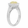 WIDE .66CT WHITE & FANCY YELLOW DIAMOND 18K TWO TONE GOLD HALO ENGAGEMENT RING