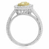 WIDE .66CT WHITE & FANCY YELLOW DIAMOND 18K TWO TONE GOLD HALO ENGAGEMENT RING