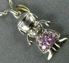 ESTATE .14CT DIAMOND & AAA PINK SAPPHIRE 14KT WHITE GOLD BABY GIRL CHARM PENDANT
