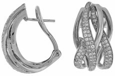 ESTATE WIDE 1.45CT DIAMOND 14K WHITE GOLD MULTI ROW CRISS CROSS CLIP ON EARRINGS