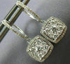 LARGE 1.0CT DIAMOND 14KT WHITE GOLD CLUSTER SQUARE HALO HUGGIE HANGING EARRINGS