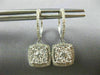 LARGE 1.0CT DIAMOND 14KT WHITE GOLD CLUSTER SQUARE HALO HUGGIE HANGING EARRINGS