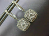 LARGE 1.0CT DIAMOND 14KT WHITE GOLD CLUSTER SQUARE HALO HUGGIE HANGING EARRINGS