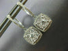LARGE 1.0CT DIAMOND 14KT WHITE GOLD CLUSTER SQUARE HALO HUGGIE HANGING EARRINGS