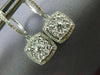 LARGE 1.0CT DIAMOND 14KT WHITE GOLD CLUSTER SQUARE HALO HUGGIE HANGING EARRINGS