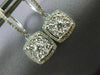 LARGE 1.0CT DIAMOND 14KT WHITE GOLD CLUSTER SQUARE HALO HUGGIE HANGING EARRINGS