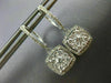 LARGE 1.0CT DIAMOND 14KT WHITE GOLD CLUSTER SQUARE HALO HUGGIE HANGING EARRINGS