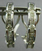 ESTATE WIDE .75CT ROUND & BAGUETTE 14KT WHITE GOLD 3D SEMI HOOP HANGING EARRINGS