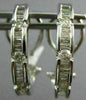 ESTATE WIDE .75CT ROUND & BAGUETTE 14KT WHITE GOLD 3D SEMI HOOP HANGING EARRINGS