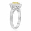 WIDE .65CT WHITE & FANCY YELLOW DIAMOND 18KT TWO TONE GOLD HALO ENGAGEMENT RING