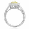 WIDE .65CT WHITE & FANCY YELLOW DIAMOND 18KT TWO TONE GOLD HALO ENGAGEMENT RING