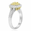 WIDE .94CT WHITE & FANCY YELLOW DIAMOND 18KT TWO TONE GOLD HALO ENGAGEMENT RING