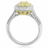 WIDE .94CT WHITE & FANCY YELLOW DIAMOND 18KT TWO TONE GOLD HALO ENGAGEMENT RING