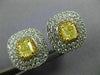 EXTRA LARGE 3.88CT WHITE & FANCY YELLOW DIAMOND 18KT GOLD SQUARE HALO EARRINGS