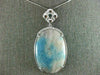 LARGE .63CT WHITE & BLUE DIAMOND & AAA JASPAR 14K WHITE GOLD OVAL FLOWER PENDANT